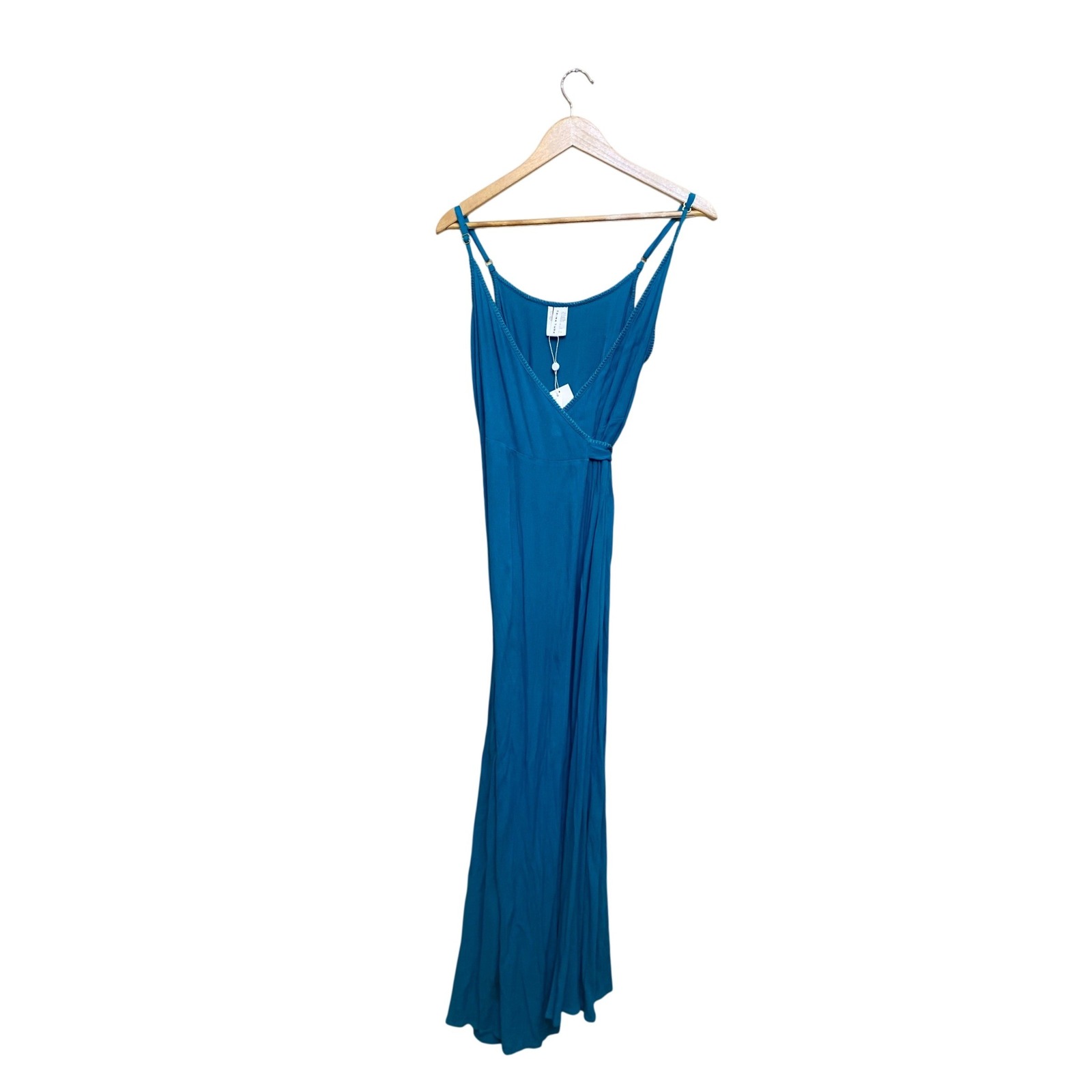 Trina Turk Teal Blue Wrap Maxi Dress Braided Trim Adjustable Straps Nwt L